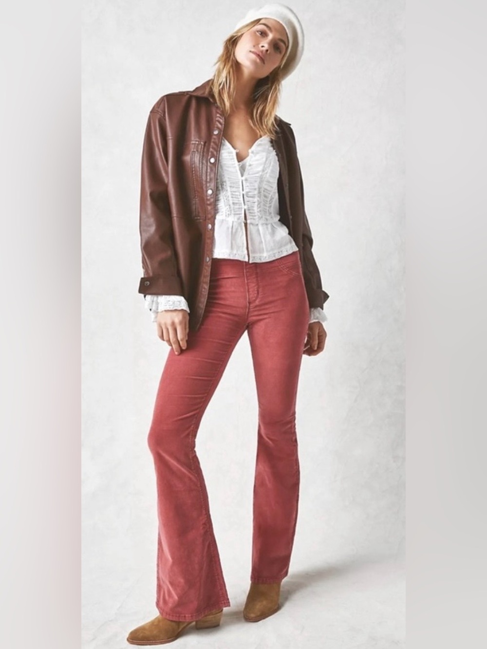 Free People We The Free Pull-On Corduroy Flare Pant in Garnet Royale Size 28